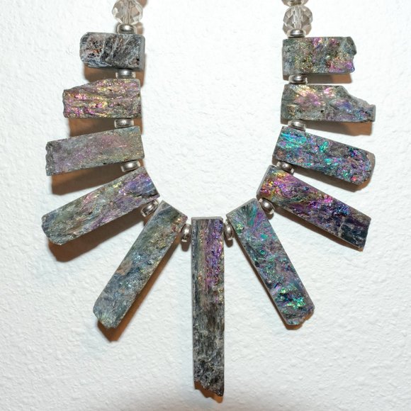 Natural Agate in Rainbow Hue Titanium Coating Pendant Necklace by Bocar - Picture 4 of 7